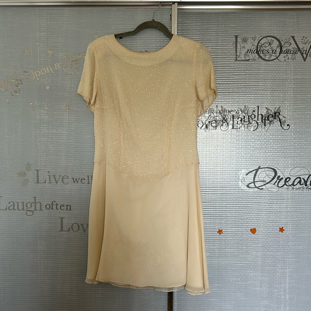 Bieff basic cream 💯 silk beaded dress